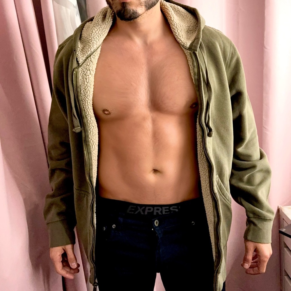 Olive Green Zip-Up Sweater for Men